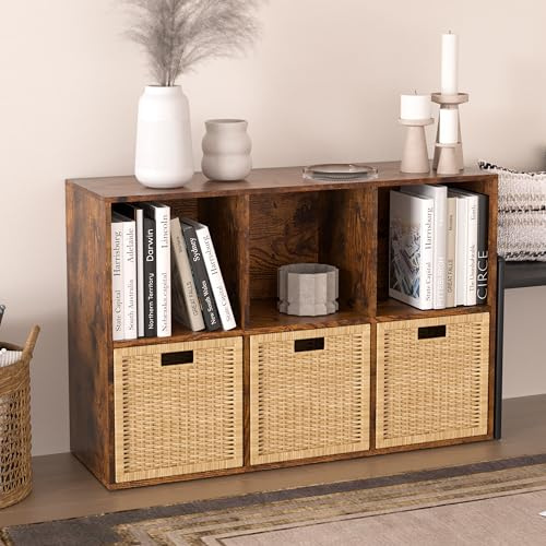 NewBeth Bookcase, Bookshelf, 6 Cube Storage Unit with Back Panel, Brown