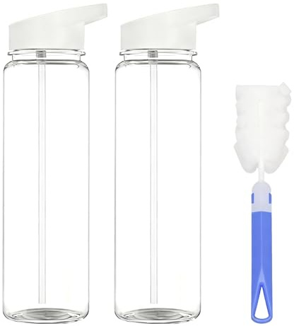 WZHHDM Leak-Proof Sports Water Bottles, 2 PCS BPA Free Sport Drinking | 750ML Bottle with Straw Cup Brush, Sports Fitness Water Bottles for Men Women Kids Gym School Sports