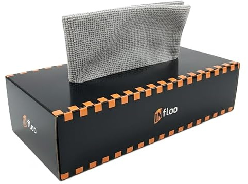INfloo Mikrofaser-Reinigungstücher in der Spenderbox – 20 Stück, 20x20 cm | Wiederverwendbare Allzwecktücher, Saugstark | Praktischer Pop-up Spender für Küche, Bad, Brillen, Displays und Auto (Grau)