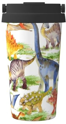 hhxvcv Dinosaur Print Travel Insulated Coffee Mug – 500ml Double-Layer Tumbler, Ideal for Car, Office, Cafe & Home Use