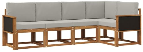 vidaXL Outdoor-Sofagarnitur 5 pcs Natürlich und Hellgrau Polyester, Garten, modernes Outdoor-Sofa, wetterfestes Lounge-Möbel, perfekte Terrasse für gemütliches Sitzen