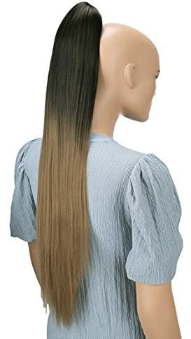 CAISHA 70cm Extralang Clip On Haarteil Zopf Pferdeschwanz Hitzebeständig Synthetik Glatt Ombré Braun Mix H115
