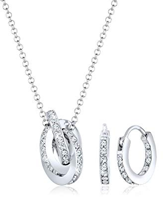 Elli PREMIUM Schmuckset Damen Geo Kreis Knoten Anhänger klassisch mit Kristallen in 925 Sterling Silber