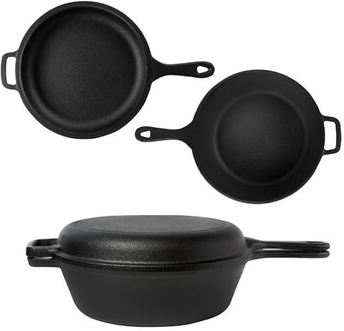 osoltus Kombi Topf Gusseisen 26cm / 3 Liter Gusseisen 2 Teile Topf + Bratpfanne als Deckel