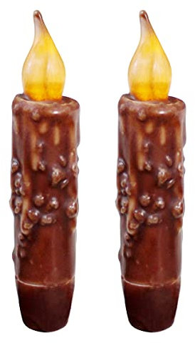 CVHOMEDECO. Real Wax Hand Dipped Battery Operated LED Timer Taper Candles Country Primitive Flameless Lights Décor, 4.75 Inch, Coffee, 2 PCS in a Package