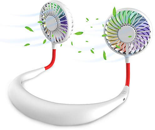 Mini ventilateur de cou portable, mains libres, rechargeable, portable, ventilateur de bureau, ventilateur de collier avec double tête de vent, lumière LED à 3 vitesses, pour voyage, sport, extérieur,