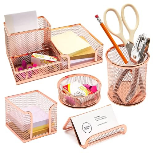 Mesh Wire Desk Organiser Set (Rose Gold 5 Pieces)
