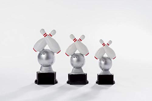 Henecka Bowling-Pokal, Resinfigur Bowling, Silber mit Weiss und rot, mit Wunschgravur, Größe 16 cm
