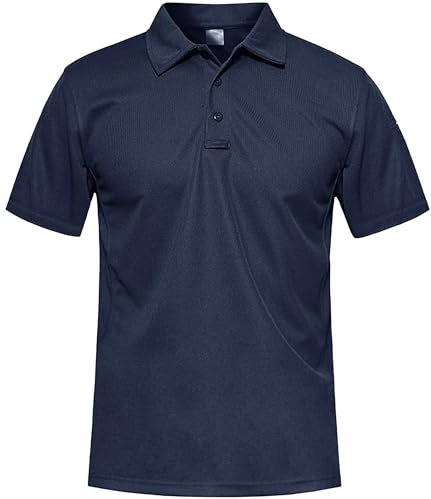 MAGCOMSEN Golf Shirts for Men Lightweight Short Sleeve Outdoor Shirt Moisture Wicking Plain Casual Shirt Navy, L