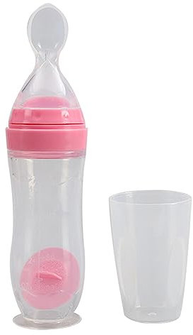 EXCEART BiberóN Exprimidor De Silicona Para BebéS, Botella De AlimentacióN Con Cuchara Suave, 120ML, Ideal Para Comida Para BebéS Y AlimentacióN Complementaria