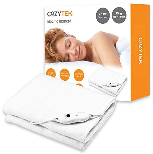 Cozytek Electric Blanket King Size 165 x 137cm, Soft Polyester Electric Blanket Fitted Underblanket Mattress Cover, 3x Heat Settings, 1x Controller and Machine Washable Heated Blanket