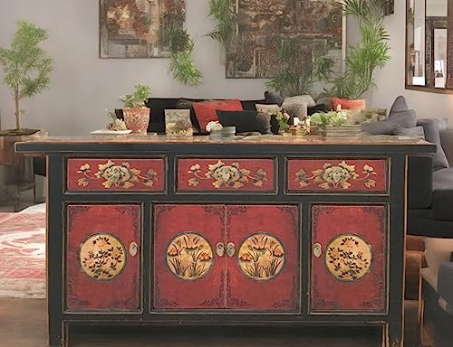 OPIUM OUTLET Sideboard Kommode Schrank chinesisch asiatisch orientalisch Büffet Anrichte Vintage Shabby Chic Stil China antik (Design 7)