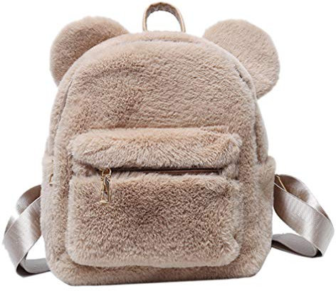VALICLUD Mini Rucksack Frauen Flauschige Umhängetasche Niedlichen Plüsch Bärenohren Umhängetasche Geldbörse Kleinkind Rucksack