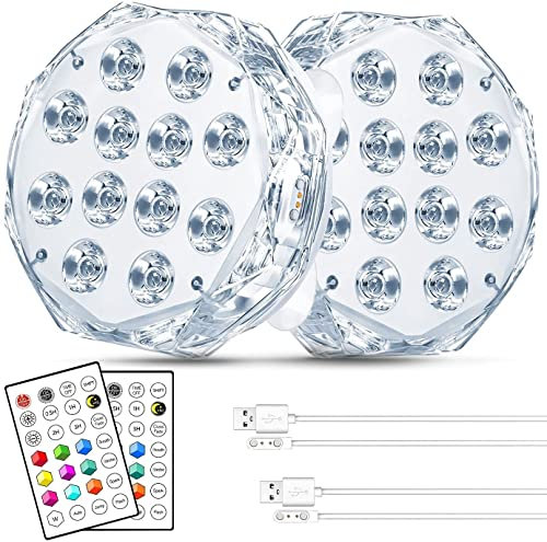Idealife 20-LED Poolbeleuchtung Unterwasser Licht, Magnetisch Wiederaufladbar Voll wasserdichte Teichbeleuchtung mit Gepaart RF Fernbedienung Q-Pad Großer Magnet Saugnäpfe für Spa Whirlpool, 2 Pcs