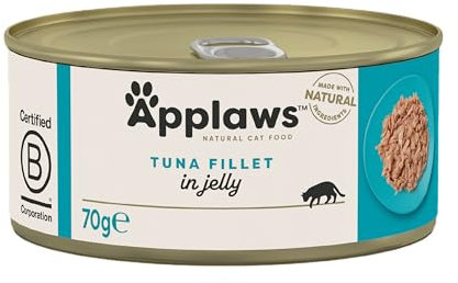 Applaws Natur-Thunfischfilet mit Lachs Premium Dosen-Nassfutter in Gelee - Packung mit 24 x 70g Dosen