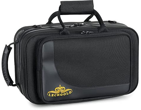 Lechgold Leichtkoffer für Kornett - Lightcase für alle gängigen Kornetts mit Perinet-Ventilen - Thermopolsterung - Außentasche - Rucksackgarnitur - Mundstück und Zubehör - Schwarz