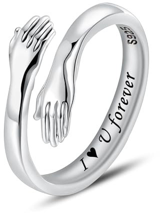 LOVECOM S925 Sterling Silber Ringe für Frauen Teenager Mädchen Verstellbare Umarmungsringe für Männer Versprechen Schmuck Geburtstag Weiter Tag Geschenke für Papa Mama, US Size 8, Sterling Silber