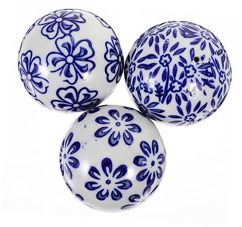 3PCS Blue and White Ceramic Balls Porcelain Ceramic Balls Decorative for Centerpiece Bowl Vase Basket Dish Fish Tank Home 5 * 5cm