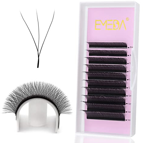 EMEDA Extension De Cils W Formés 3D YY 0,07mm D Curl 8-14mm Volumineux 10mm 11mm 12mm Premade Fans Y Self-Fanning Volume Russe (0,07 D Mix)