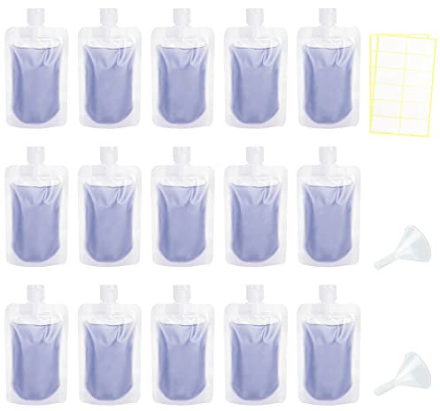 Mulaibdin 15 Pcs Travel Bottles for Toiletries, Travel Pouches for Toiletries, 100ml Travel Containers for Liquids, Refillable Travel Toiletry Bottles with Labels, Squeeze Pouches for Lotion,Shampoo
