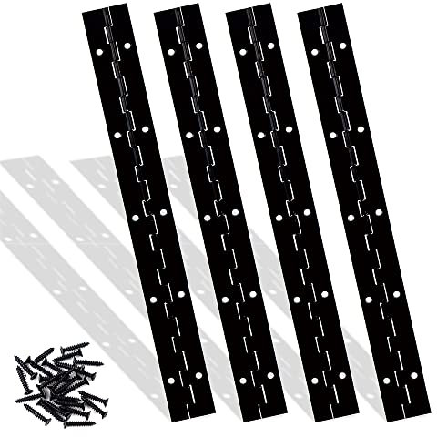 4PCS 12 Inch Black Piano Hinges for Cabinet Hinges Heavy Duty 12 Inch Continuous Hinges Sliver Stainless Steel 304 Long Hinges Door Hinges, Cabinet Door Hinges (4Pcs 12 Inch (Black))