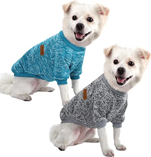 HuaLiSiJi Hundepullover Kleine Hunde Chihuahua Pullover Hunde Hoodie Hunde Strickpullover, Elastizität Warm und Leicht, Mit Einer Weichen Textur, Leicht zu Tragen (Blau+Grau, XS)