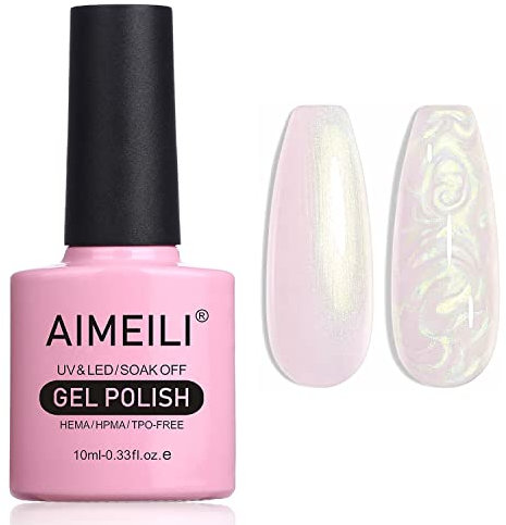 AIMEILI Vernis à Ongles Brillant Perle Gel, Nacré avec Fil Shell Glitter Gel Vernis Semi Permanent Soak Off UV LED Gel Nail Polish - (174) 10ml