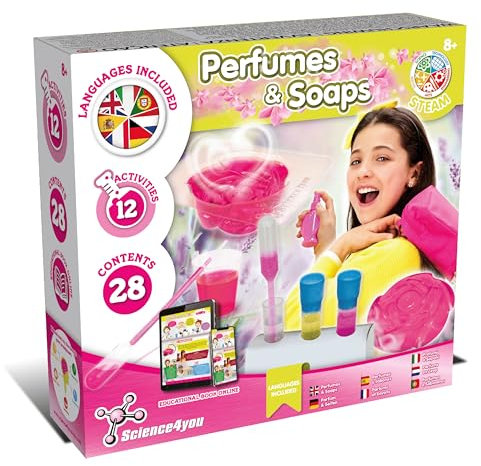 Science4you Laboratorio di Profumi e Saponi - Kit per Fare Saponette Profumate, Giochi con Laboratorio agli 12 Esperimenti Scientifici per Bambini, Gioco e Regalo per Bambina e Bambino 7 8 9+ Anni
