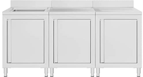 Hommdiy Gastro Spülenunterschrank Spülschrank Spülbecken Spültisch Gastrospüle Spüle Arbeitsschrank Küchenschrank Edelstahl 180 x 60 x 96 cm (Becken + Arbeitsplatte + Abtropffläche)