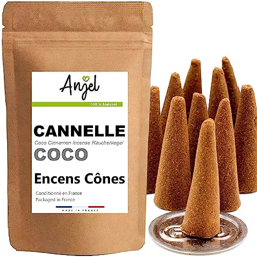 10 Räucherkegel Zimt Kokos – Weihrauch, Kegel, 100% natürlich, Entspannung, Meditation, Reinigung + Räuchergefäß gratis – NCA