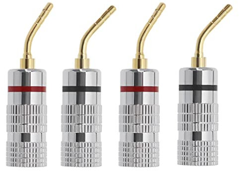 YINETTECH 4 Stücke Banana Lautsprecherkabel Stecker Bananenstecker Gebogener Stift Schraubtyp Audio Lautsprecherkabel Stecker Zubehör Aluminium