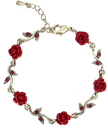 Qinc Rétro Colliers Ras du Cou en Cristal avec Fleur de Rose Rouge pour Les Femmes, Colliers de Mariage à la Mode, Colliers de Plantes et Bijoux de Charme.