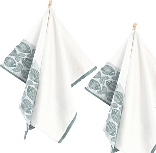 ZWOLTEX 2er Set Jacquard Geschirrtücher/Geschirrtuch | Küchentuch | Abtrockentuch | saugstarke Baumwolle I Sammlung Premium Geschirrtücher - 2x Fish F Türkis (50x70)