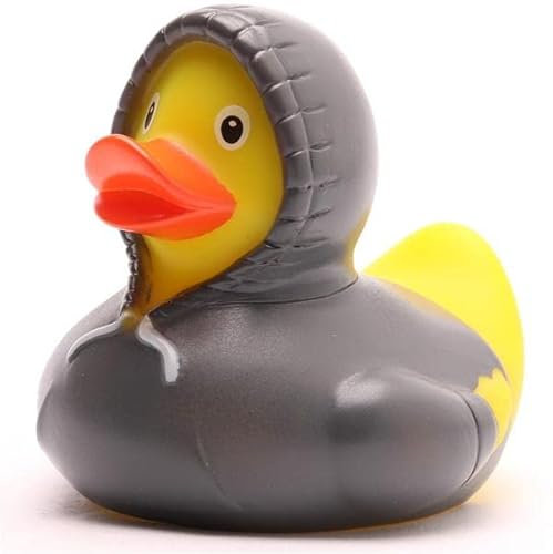 Anatra da bagno con cappuccio, grigio, motivo: paperella, L: 8 cm, con portachiavi incluso