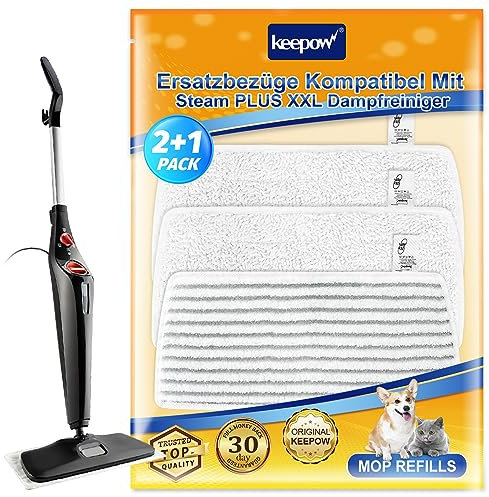 KEEPOW 3 Stück für Vileda Steam XXL Ersatzpads aus Mikrofaser, Waschbar Ersatzbezug Kompatibel mit Vileda Steam PLUS XXL Dampfreiniger Ersatzbezüge - Entfernt 99,9%