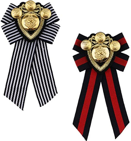 Qianly 2 Pièces élégant Dame Fille Chemise Broche Broche Nœud Papillon Rétro Stipe Tissu Broche