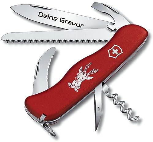 Victorinox Hunter avec gravure souhaitée sur la lame I cadeau pour homme femme I pour un anniversaire I Couteau de poche suisse personnalisé avec 12 fonctions 0.8573...