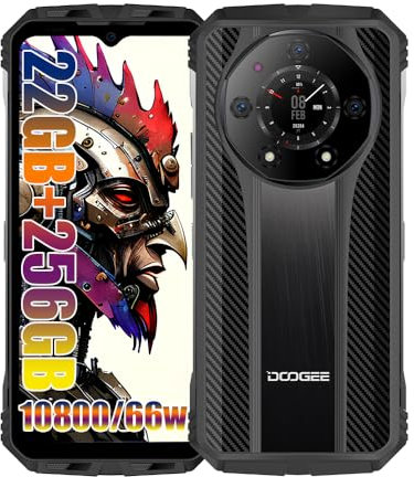 DOOGEE S110 4G Outdoor Smartphone Ohne Vertrag, Helio G99 Octa Core 22GB + 256GB, 10800mAh Akku / 66W, 50MP Kamera (24MP Infrarot) + 16MP + 32MP, Android 13 6.58 Zoll, NFC Simlockfreie Schwarz