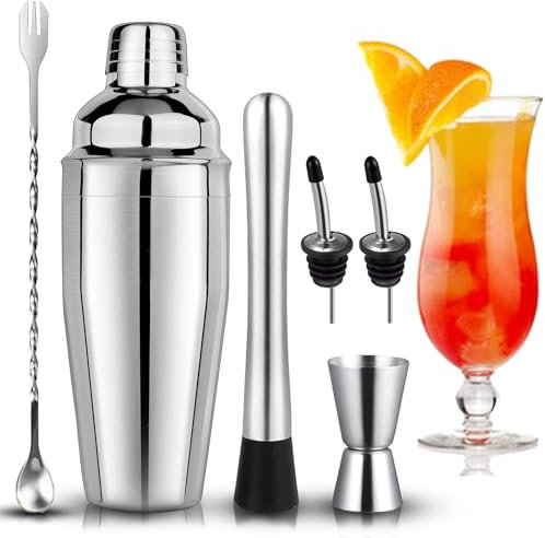 Zeuwets Cocktail Shaker Set, 750 ml Edelstahl Cocktail Mix Set, Cocktailshaker Bar Zubehör mit Shaker, Messbecher, Löffel, Stößel, Ausgießer, Professional Barkeeper Set für Zuhause, Bar, Party