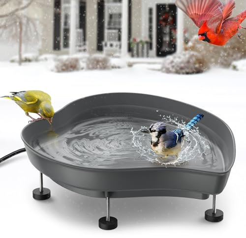 Beheizte Vogeltränke für draußen für den Winter - 60W thermostatisch gesteuerte Vogeltränke Heizung für den Winter mit großer Kapazität, alle Jahreszeiten verfügbar Vogeltränke Heizung für draußen im