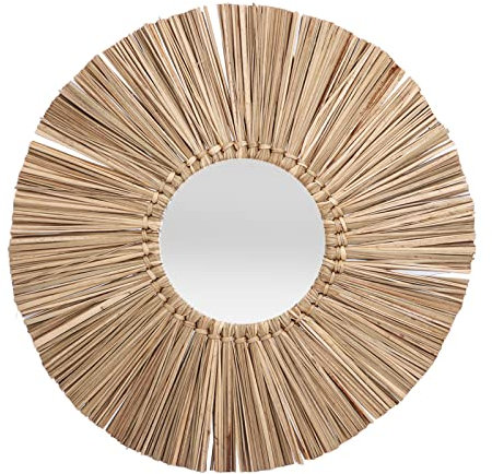 Otufan Miroir Suspendu Tressé en Paille, 40 Cm, Miroir en Acrylique, Support Mural, Style Rétro Nordique, Rond, Tissé à la Main, pour Décoration de la Maison(#3)