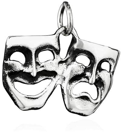 NKlaus Kettenanhänger mit Theatermasken aus 925 Silber, 23mm, 1 Stück | Elegantes Maskenmotiv in Silberfarbe, ca. 17x3mm, Gewicht ca. 1,8g