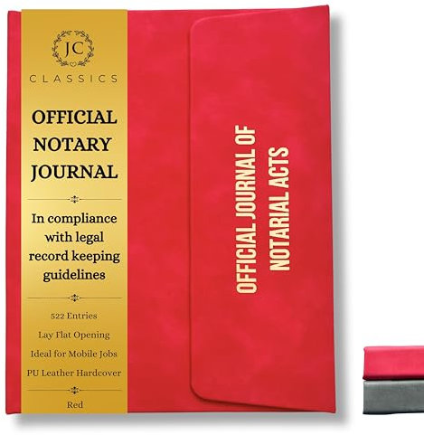 JC Classics Notarjournal Logbuch Hardcover mit Sichtschutz - Notar-Logbuch mit 522 Notarregisteinträgen - Konformes Notarbuch für Notare für alle Staaten außer HI (Rot)