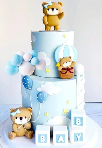 JeVenis Blau Teddybär Kuchen Dekoration Teddybär Kuchen Topper Geschlecht Enthüllen Kuchen Dekoration Bär BabyDusche Party Supplies Teddybär Dekoration