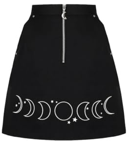 Hell Bunny Rock Phaze Skirt Mondphasen Bestickt Moon Gothic Lunar, Größe:L