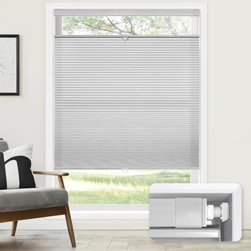 LazBlinds Kabellose Lampenschirme ohne Bohren, 53,3 cm B x 121,9 cm H, Grau | Top Down Bottom Up (TDBU) Waben-Sonnenschutz für Zuhause, Lichtfilterung, Wärmedämmung für Fenster