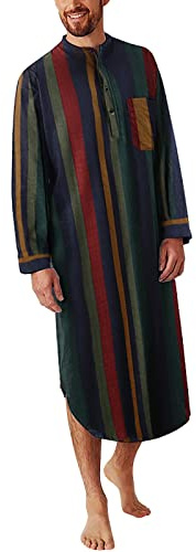 Xmiral Einfarbige Robe Herren Arabischer Stil Button-Down Langarm Henry Collar Nachthemd