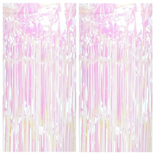 2 Stück Glitzervorhang Metallische Lametta Vorhänge, Glitzer Vorhang Geburtstag, Mehrfarbige Metallische Lametta Vorhänge, Party Deko Folienfransen Vorhang für Geburtstagsfeier Baby Shower (2m x 1m)