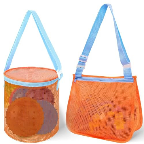 Bolsa de malla playa, 2 Piezas Bolsa Playa Juguetes, Bolsa de Malla para Conchas, Bolsa de Juguetes Playa Niños, Bolsa Playa Arena, Bolsa Plegable de Malla de Playa, Para Playa Natación Piscina