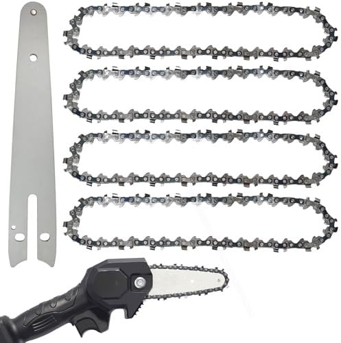 CoKeeSun 4 Stück 6 Zoll Sägeketten mit Schwert, 15cm Kettensäge Kette 1/4 37 Antriebsglieder 1.1mm, Mini Ersatz Kettensägenkette, Rückschlagsarme Kette Kompatibel für Zimmerei und Landschaftsbau